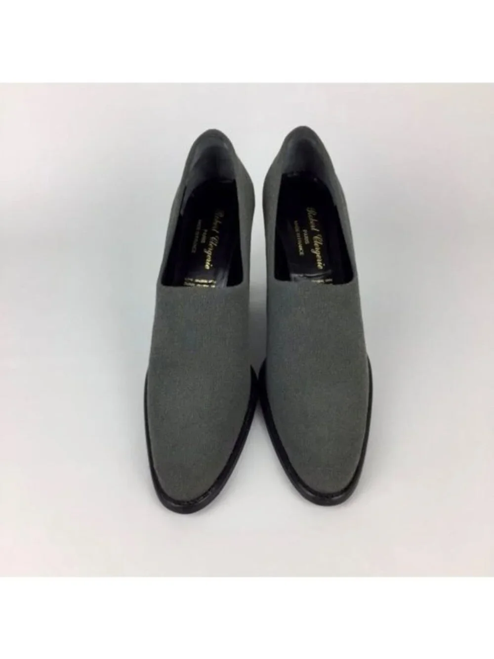Vintage Robert Clergerie Womens Gray Fabric Shootie Pumps Block Heel size 9
